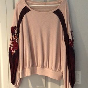 Free People Blush Pink and Burgundy Long Sleeve Jersey